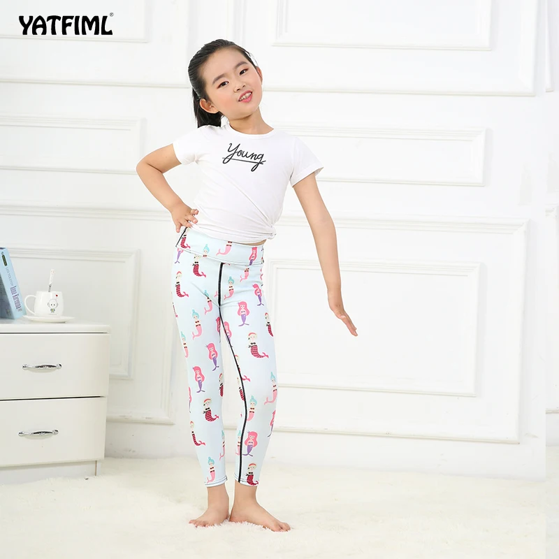 YATFIML милые штаны для йоги с мультяшным принтом девочек бега подростков леггинсы