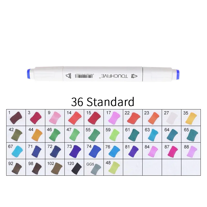 WHITE-36-standard TOUCHFIVE 168 цветов художественные Маркеры Набор ручек с двойной головкой ручка для рисования манга маркер для окрашивания выдвижных ящиков поставки Студенческая ручная краска - Цвет: WHITE-36-standard