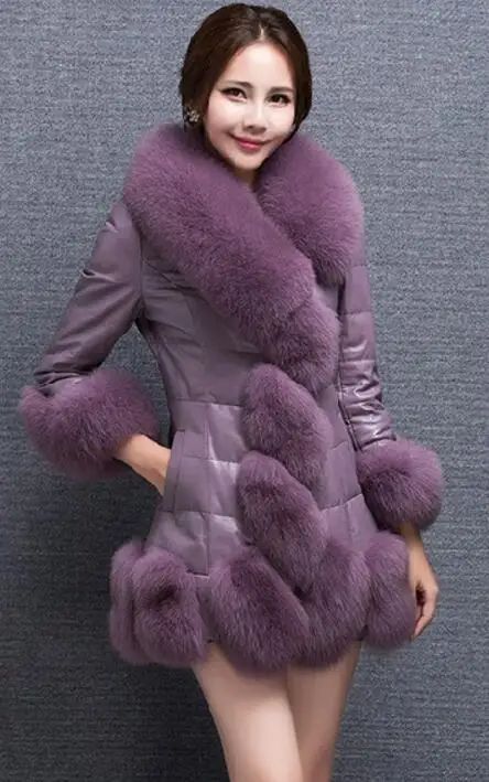 Taro purple Зимнее S-4XL великолепное пальто из лисьего меха, тонкое розовое и фиолетовое, синее, пальто из искусственного меха для женщин - Цвет: Taro purple