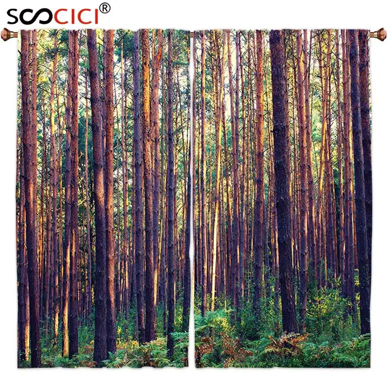 Шторы на окна 2 панели домашний декор для фермы лес утренним светом высокие