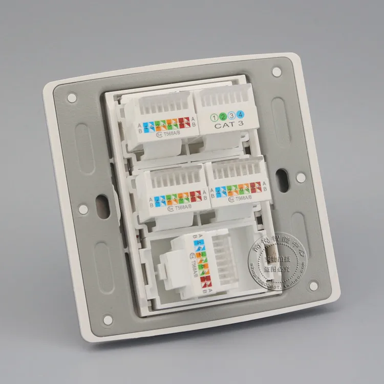 

Four Port Cat5e Network Ethernet LAN & Cat3 Champagne Color Socket Outlet Panel Faceplate