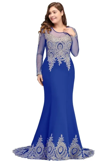 Royal Blue Misshow вечернее платье элегантного размера плюс с длинным рукавом Русалка официальное платье Золотое кружево Аппликация Бордовый арабский халат de soiree - Цвет: Royal Blue