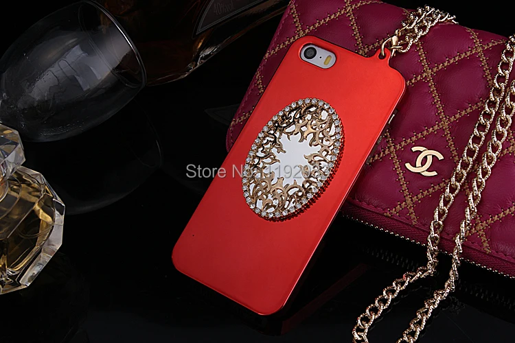 New 2014 Beautiful Electroplate Witch Magic Mirror Hard Cover Case For iphone 5 5s 5g Handbag Style With Gold Metal Chain |