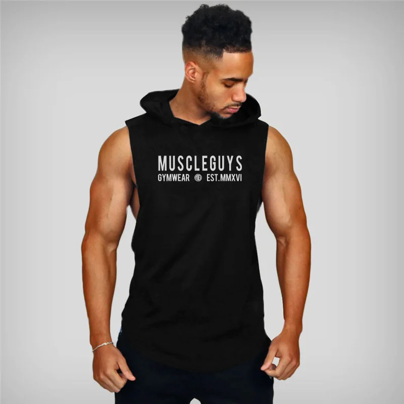 

Muscleguys Bodybuilding stringer sleeveless hoodie Vest gyms tank tops for men singlets shirt cotton fitness sporting clothing