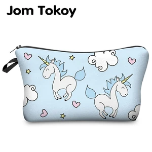 Косметичка Jom Tokoy с принтом единорога, милая дорожная дамская сумочка с разноцветным рисунком, женская косметичка