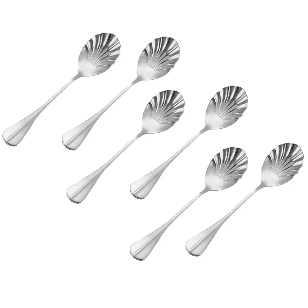 6pcs Silver 6 шт. в форме раковины, чайные ложки из нержавеющей стали, кофейные ложки, мороженое, сахар, десертные ложки, красочные радужные ложки для кухни, бара - Цвет: 6pcs Silver