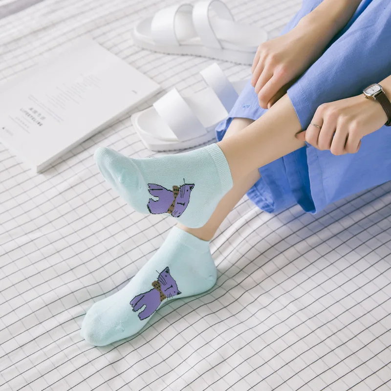 Прекрасный Кот Мультфильм женщин Носок Конфеты цвета Осень Feminina Meias Calcetines