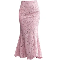 high waist trumpet mermaid pink solid lace midi skirt high street empire vintage retro s0057