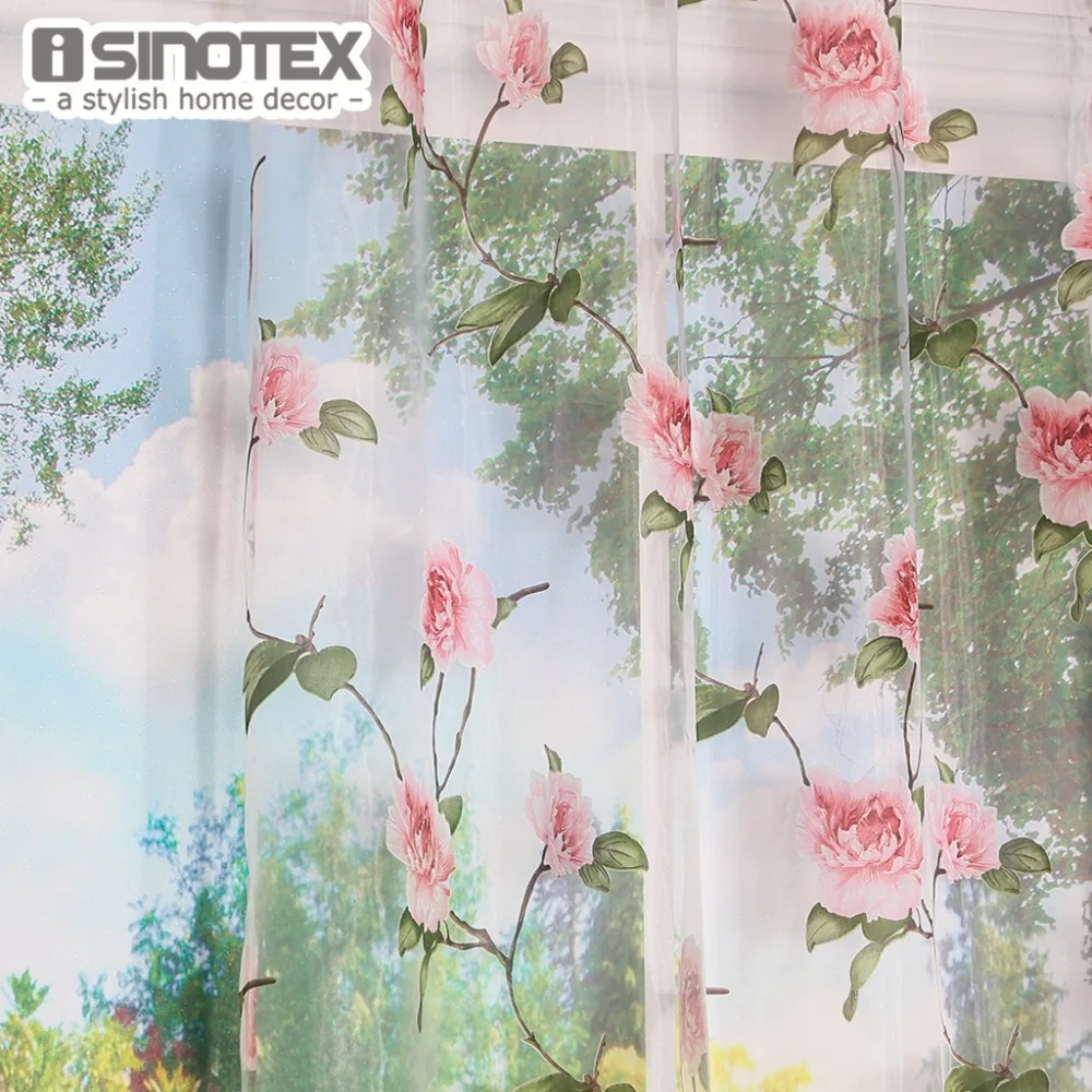ISINOTEX оконная занавеска с розовым цветочным принтом выгорание для дома гостиной