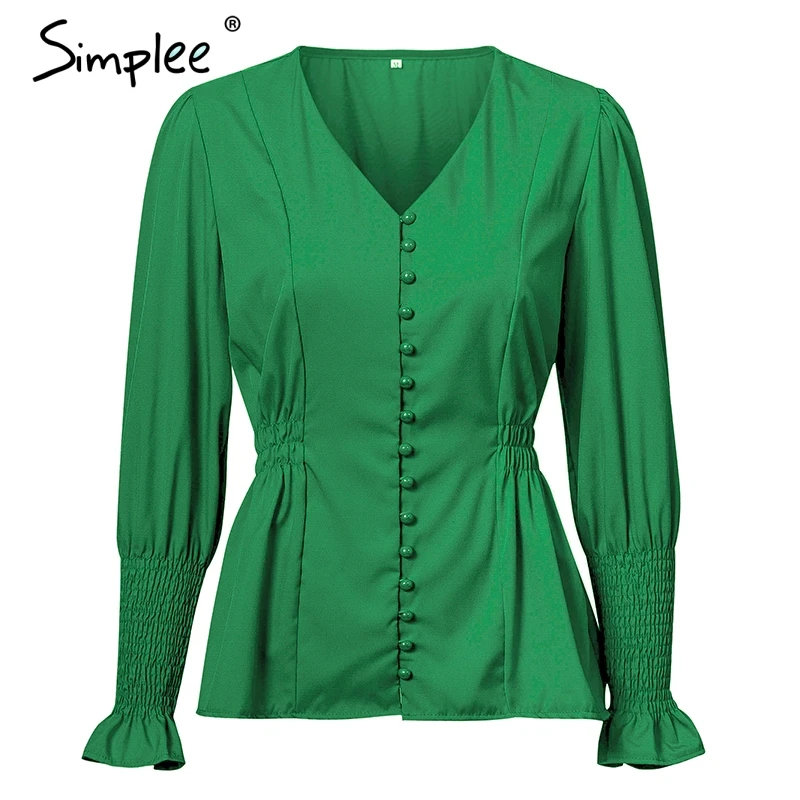 Simplee Сексуальная женская блузка с v образным вырезом рубашка буфами на рукавах