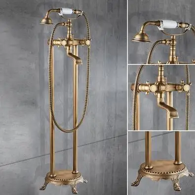 Antique Bronze A Античная бронзовая напольная ванна кран с ручной Душ пол стойки-смесители Ванна смеситель воды EL8701 - Цвет: Antique Bronze A