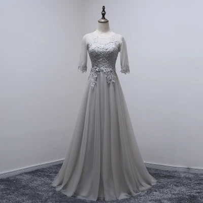Gray Robe de soiree серое длинное с круглым вырезом на шнуровке аппликация вечернее платье букет вечернее платье vestido de festa платья для выпускного вечера - Цвет: Gray