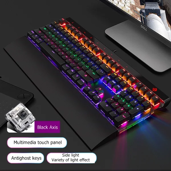 Black Black Axis Ajazz AK500 с подсветкой USB Проводная Механическая игровая клавиатура ноутбук настольная клавиатура большая Подставка для рук мультимедийная сенсорная панель - Цвет: Black Black Axis