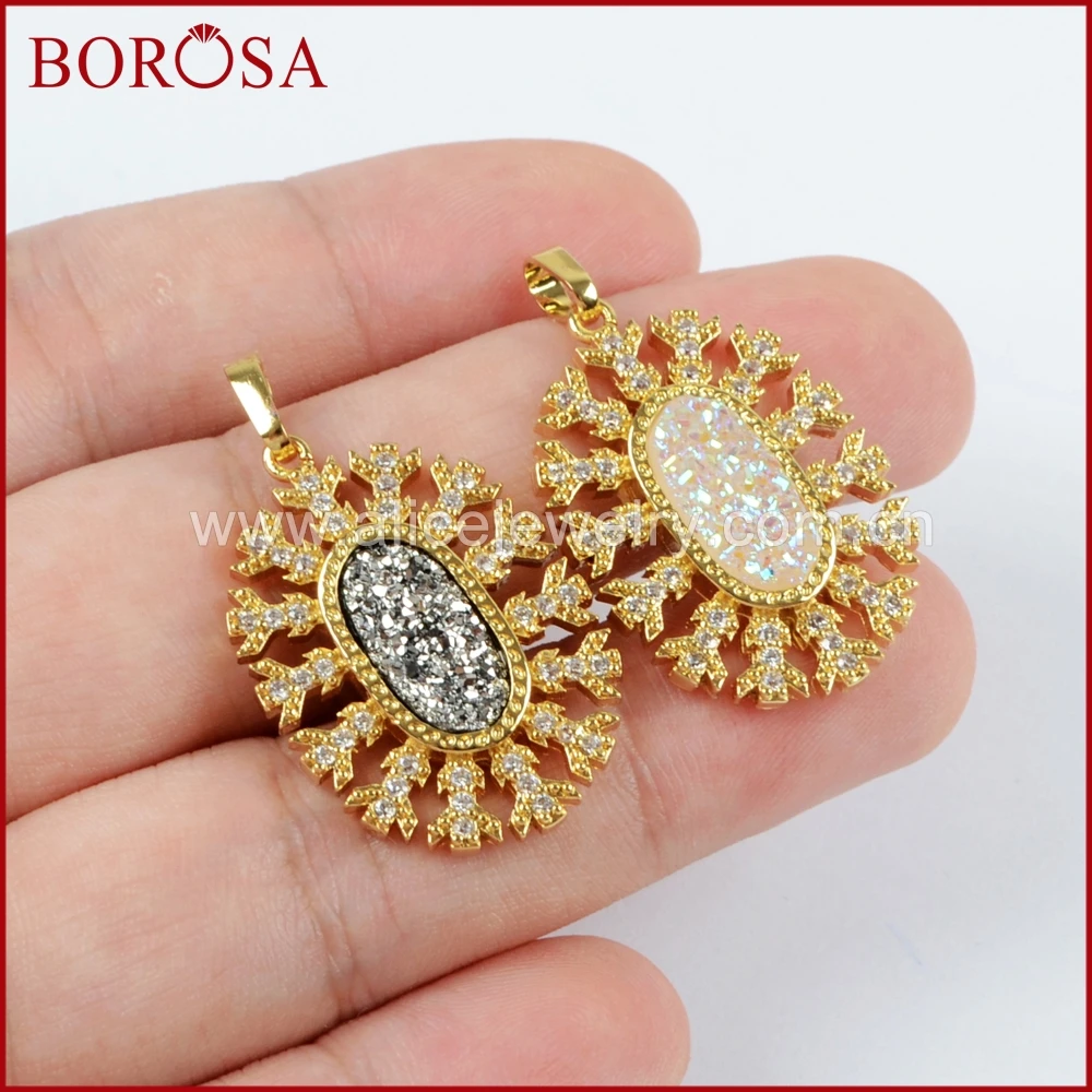 BOROSA 10 шт. Мода CZ микро паве Кристалл ручной работы Друза золотой кулон сверкающие