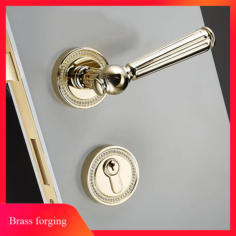 

1PCS European Style PVD Gold Brass Interior Door Split Lock for 35-50mm Bedroom Doors Handle Dummy Lock JF1929