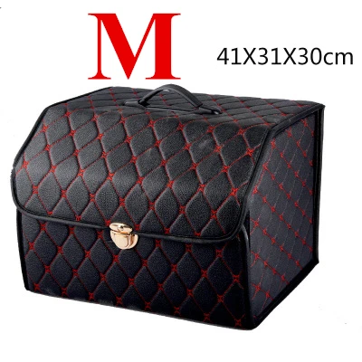 M black red Высокое качество, органайзер для багажника из искусственной кожи, сумка для хранения, обновленный металлический замок, авто автомобиль, внедорожник, багажник, укладка, аксессуары для автомобиля - Название цвета: M black red