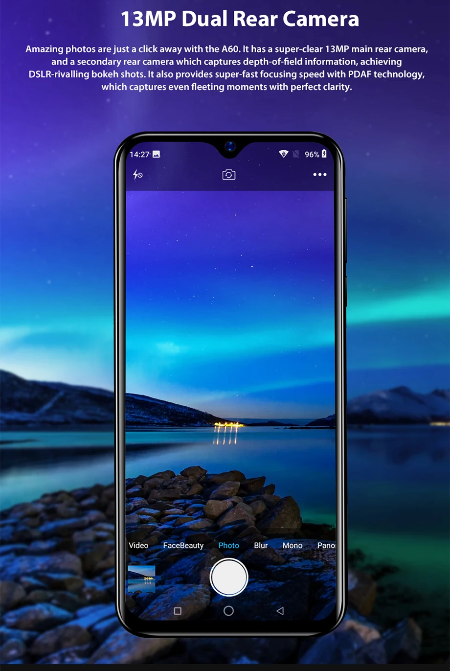 Blackview A60, мобильный телефон, четырехъядерный, Android 8,1, 4080 мАч, смартфон, 1 ГБ ОЗУ, 16 ПЗУ, 6,1 дюйма, 13 МП+ 5 Мп камера, 3G мобильный телефон