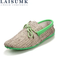 laisumk dropshipping men shoes summer breathable fashion weaving casual shoes soft lace up comfort mens loafers driving