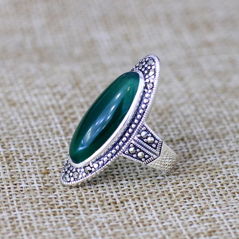 Женское кольцо с зеленым халцедоном свадебное из 100% серебра 925 пробы драгоценным