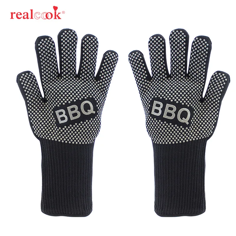 Realcook термостойкие рукавицы для духовки перчатки барбекю гриля толстые