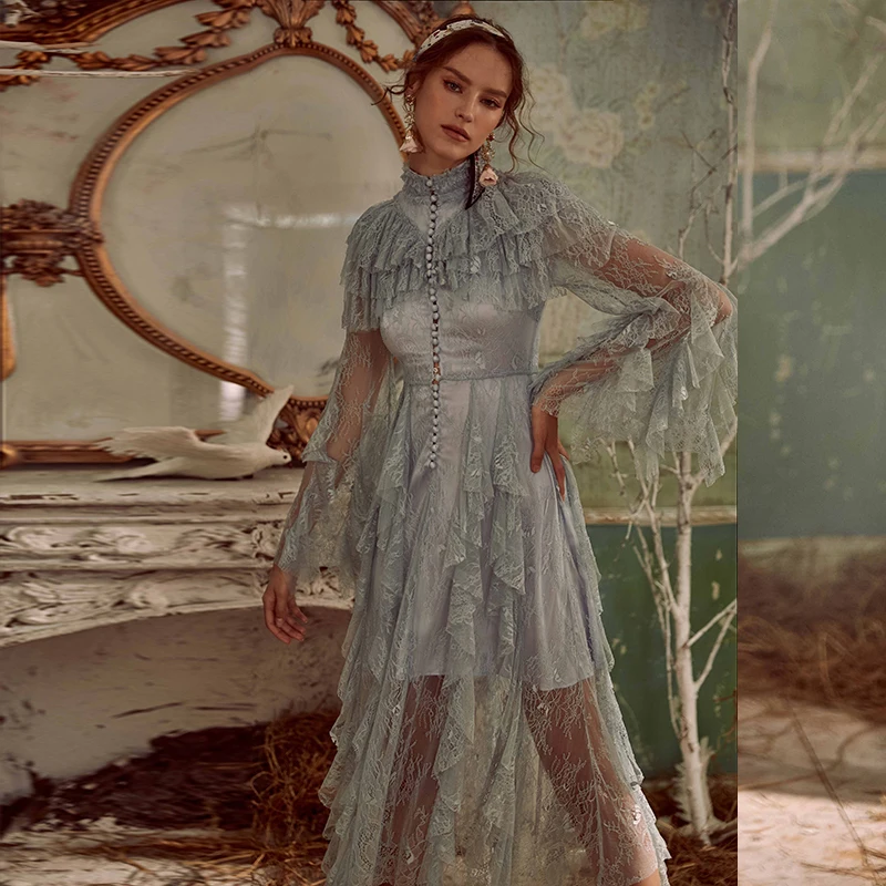 Роскошное винтажное Королевское кружевное платье для женщин 2019 дизайнерское