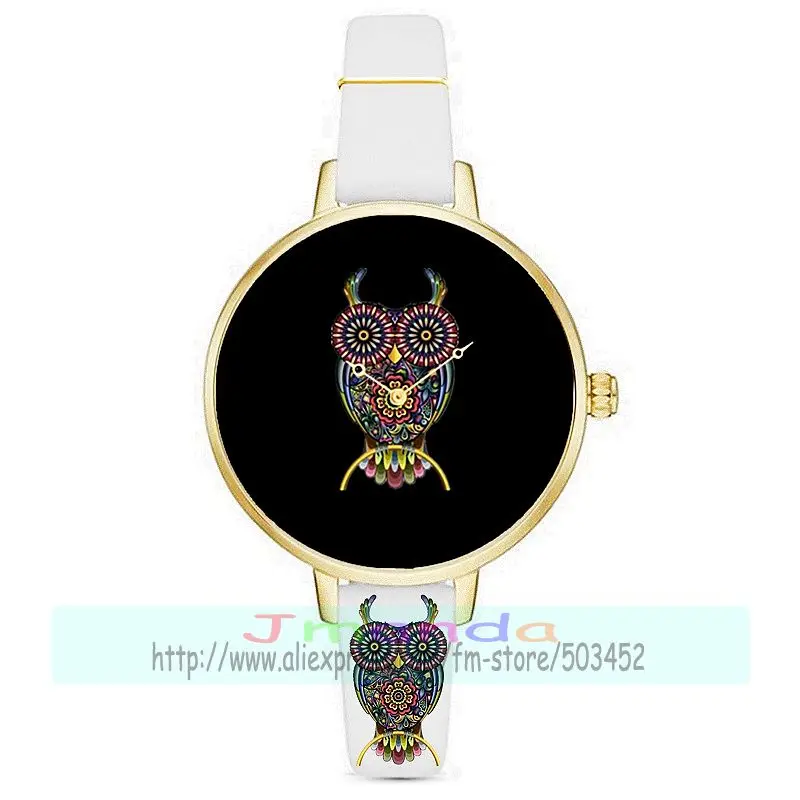 100 шт./лот без логотипа Золотой корпус сова стиль кожаные часы элегантность