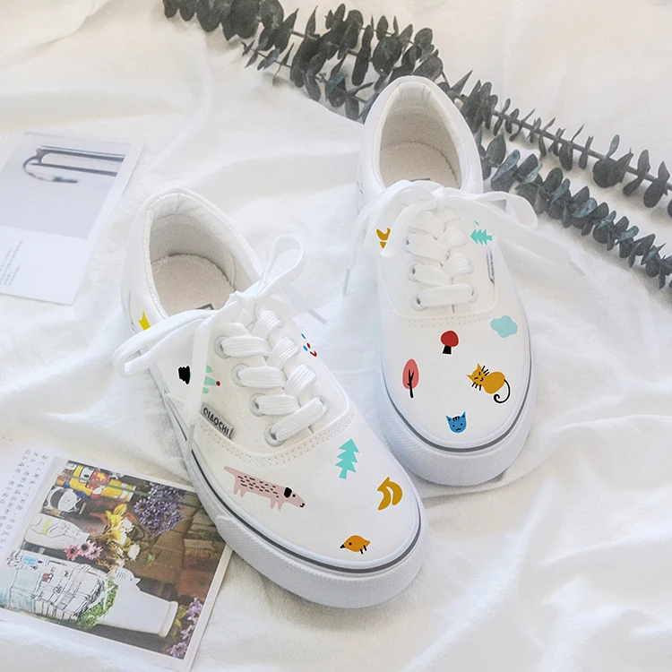 Обувь с ручной росписью женская дышащая парусиновая обувь граффити повседневная