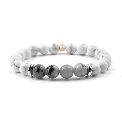 8mm Howlite Браслет BOJIU 8 мм из натурального камня для женщин, Классический кварцевый агатовый браслет Howlite с бусинами, медный Самородок, женские вечерние ювелирные изделия BC273 - Окраска металла: 8mm Howlite