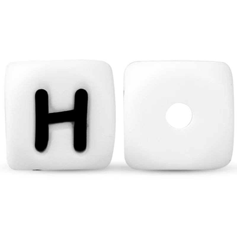 H 10 шт., 12 мм, силиконовые бусины с буквами, английские бусины Alphabe, Пищевая силиконовая жевательная игрушка, сделай сам, детские игрушки для прорезывания зубов, соска-подвеска - Цвет: H