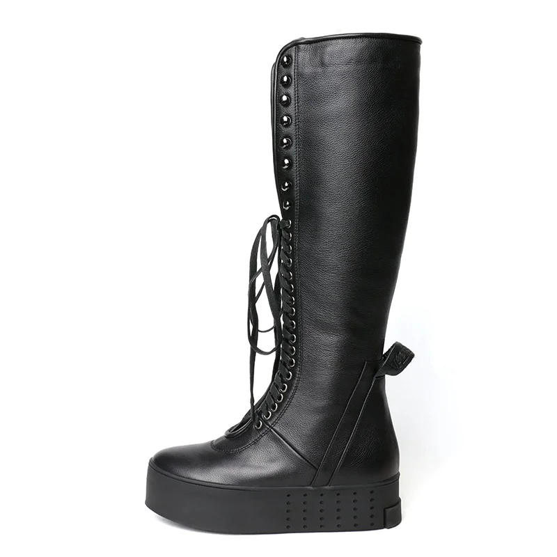ZALAVOR/Новинка сапоги с перекрестной шнуровкой до колена из натуральной кожи