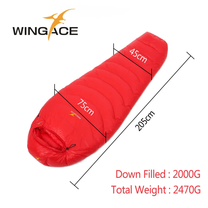 WINGACE заполнить 2000 г 3000 4000 гусиный пух спальный мешок Сверхлегкий Поход Открытый путешествия Мумия спальный мешок uyku tulumu - Цвет: Red 2000G