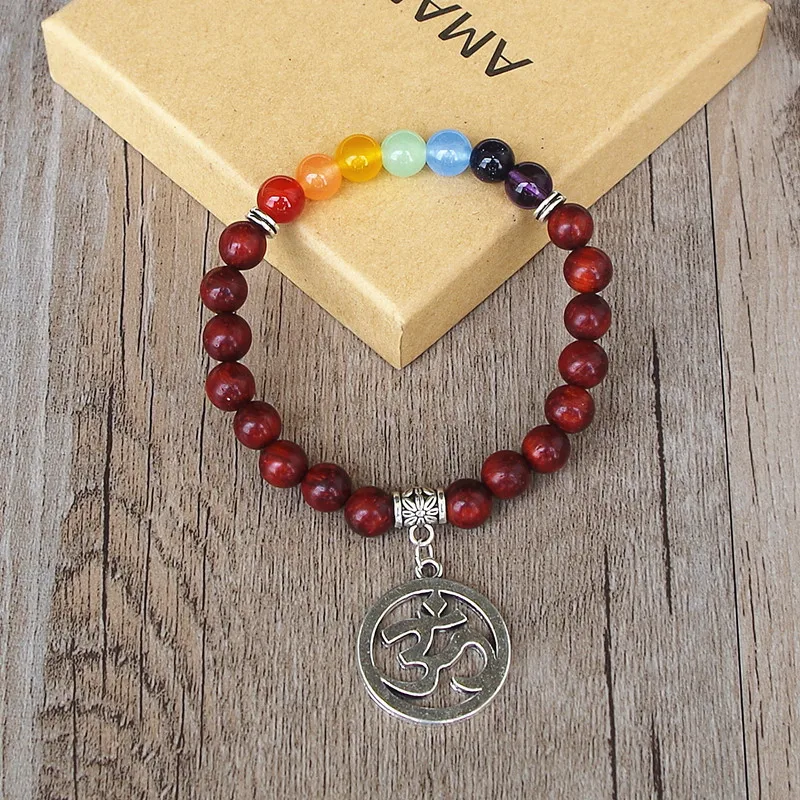 Деревянные бусины браслет с чакрами OM Mala тибетский буддизм женские и мужские