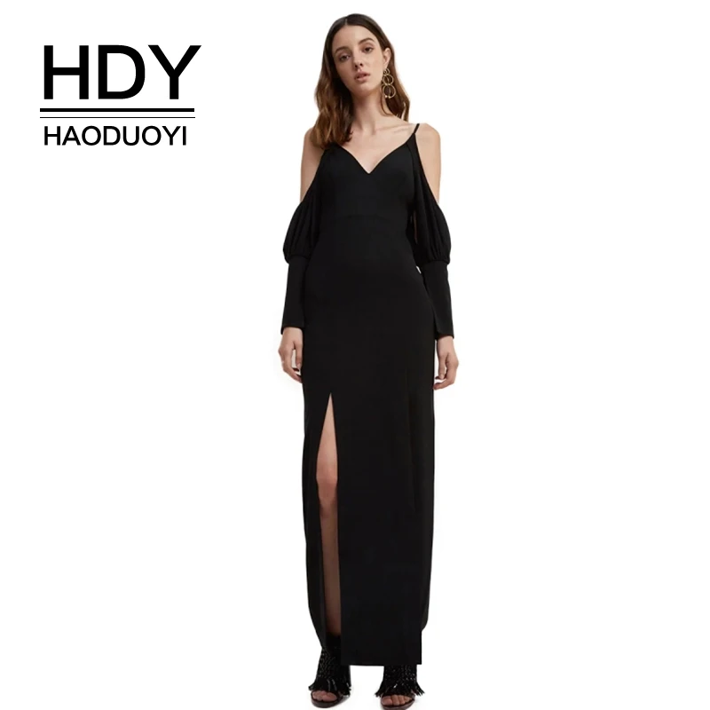 HDY Haoduoyi черно белые сексуальные элегантные женские платья с открытыми плечами и