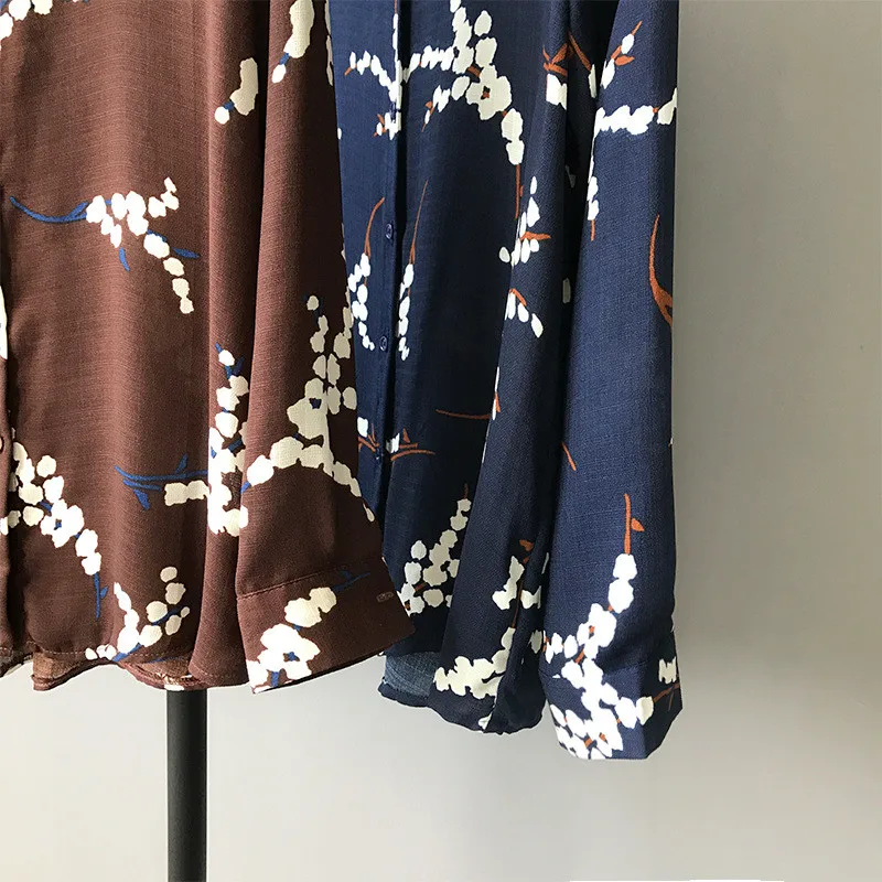 Винтажная летняя и осенняя женская блузка 2018 свободная Тонкая с ретро принтом