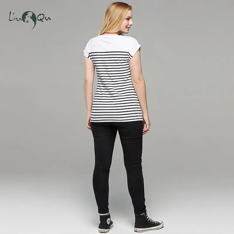 Womens Clothing Breastfeeding Clothes Maternity Blouses Top Short Sleeve Striped Pregnant Nursing Casual Pregnancy T-Shirt