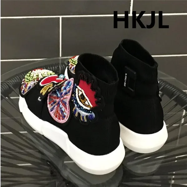 HKJL высокие эластичные носки обувь г. Новые сверхпрочные модные вязаные ботинки с бусинами универсальные Кроссовки Женская мода