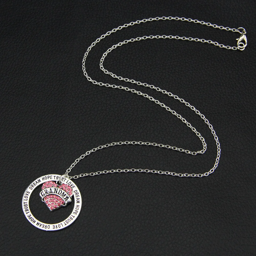 Бабушка Серебряный аннулус розовое сердце доверие любовь МЕЧТА НАДЕЖДА цепочки