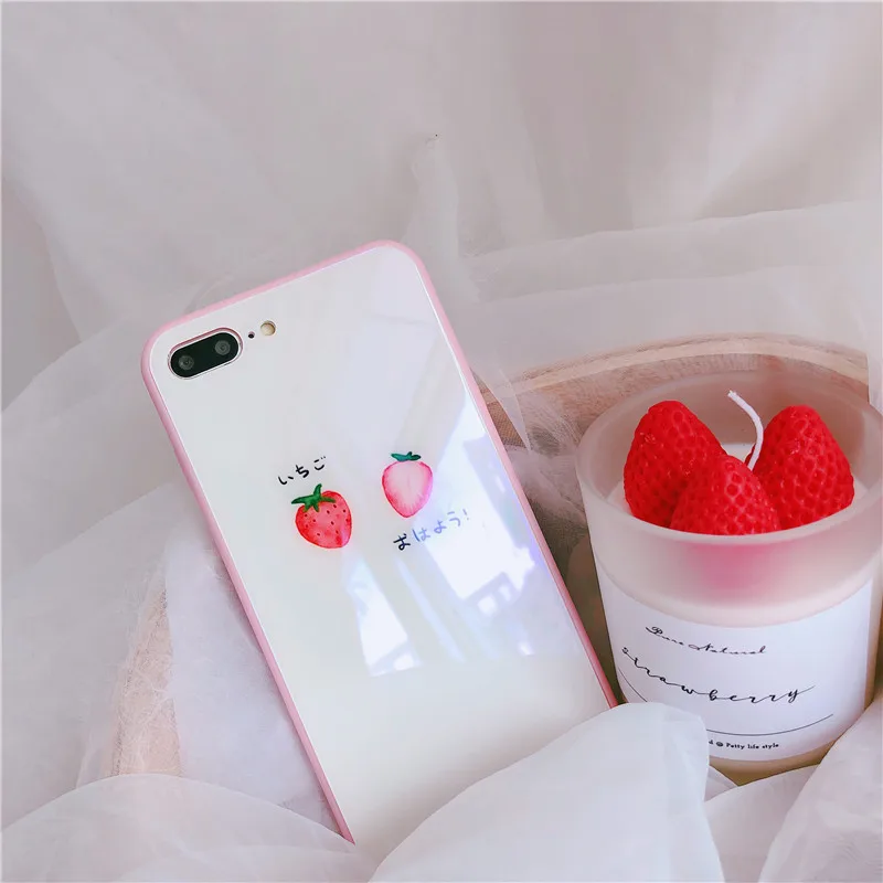 Каваи японский клубника письмо чехол для телефона для iPhone 6 6 Puls 6S 7 8 Puls X XS чехол s Закаленное стекло Мягкий силиконовый чехол
