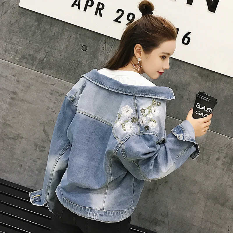Rlyaeiz England Style Jacket Women 2018 Spring Floral Embroidery Long Sleeve Short Denim Jackets Female Jeans Clothing | Женская одежда