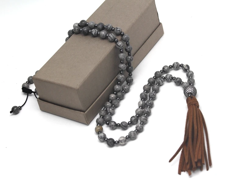 Ожерелье Rudraksha Mala кожаное ожерелье с кисточкой из циркона и бисера | Украшения