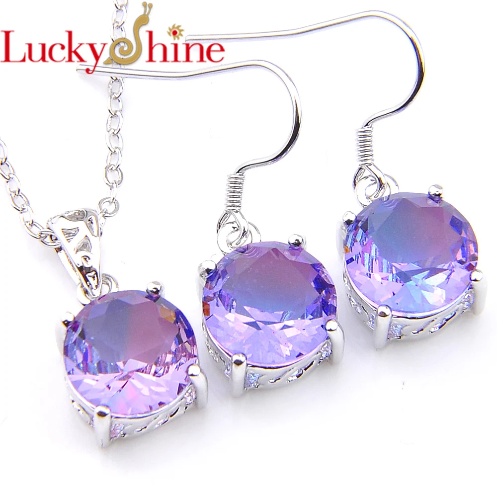 

Luckyshine 2 Pcs/Lot Fashion Accessories Set Unique Bi Colored Tourmaline Gems Silver Plated Pendants Necklaces Earring Set