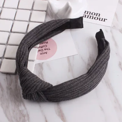 dark gray Новые повязки для волос для женщин девочек одноцветные повязки на голову вязанные витые связанные в узел волосы ободок женские обручи для волос женские аксессуары для волос - Цвет: dark gray