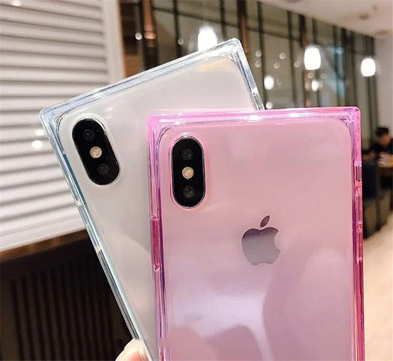 2019 Square Phone Capa For iPhone XS Max Case Transparent Color Coque Soft Clear Back Cover XR X 5 5S SE6 6S 7 8 Plus |