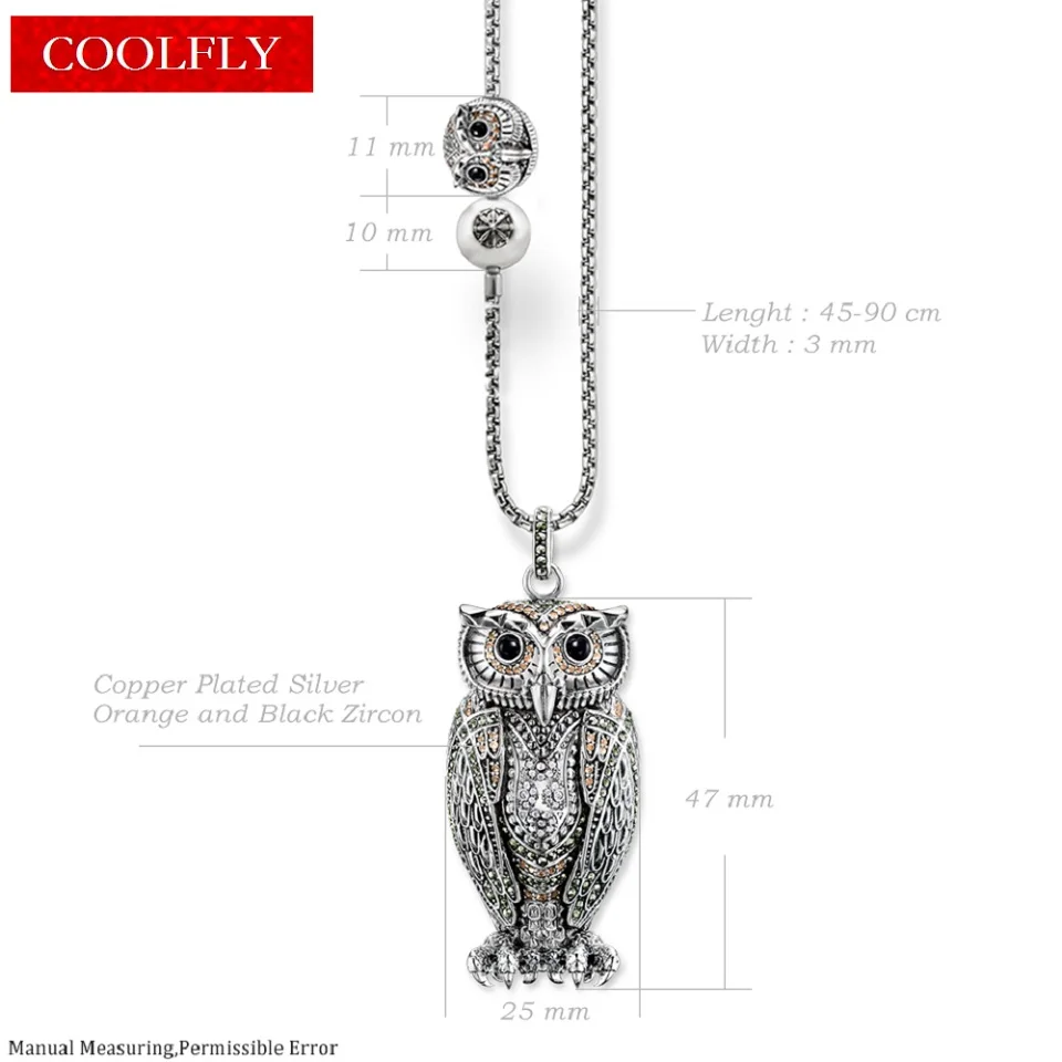 Big Owl Pendant Link Chain Necklaces Small Bead Trendy Style 925 Sterling Silver Glam Jewelry For Women Vintage Gift Bijoux | Украшения и