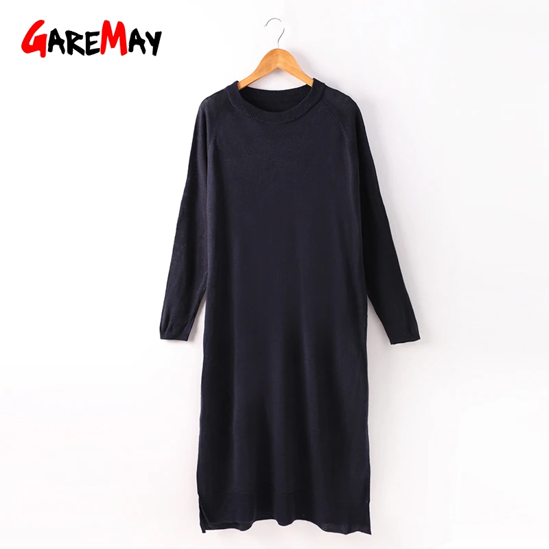 Long Knitted Sweater Women Fashion Autumn Outwear Sweaters For Ladies Pullovers Thin Side Slit Dress Women's | Женская одежда