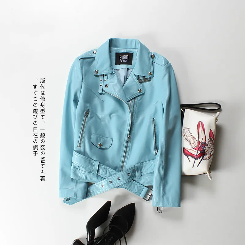 light blue Розовый Дубленка из натуральной кожи куртка женская одежда корейский элегантный осенне-весенний женский пальто Топы ZT2284 - Цвет: light blue