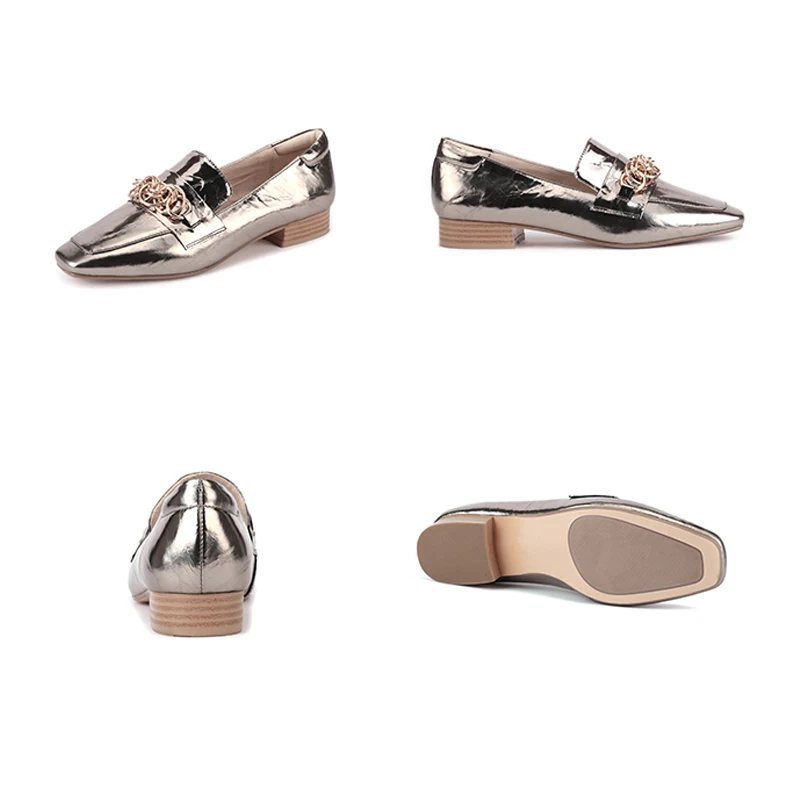 Женская обувь на плоской подошве из натуральной кожи с металлической цепочкой в