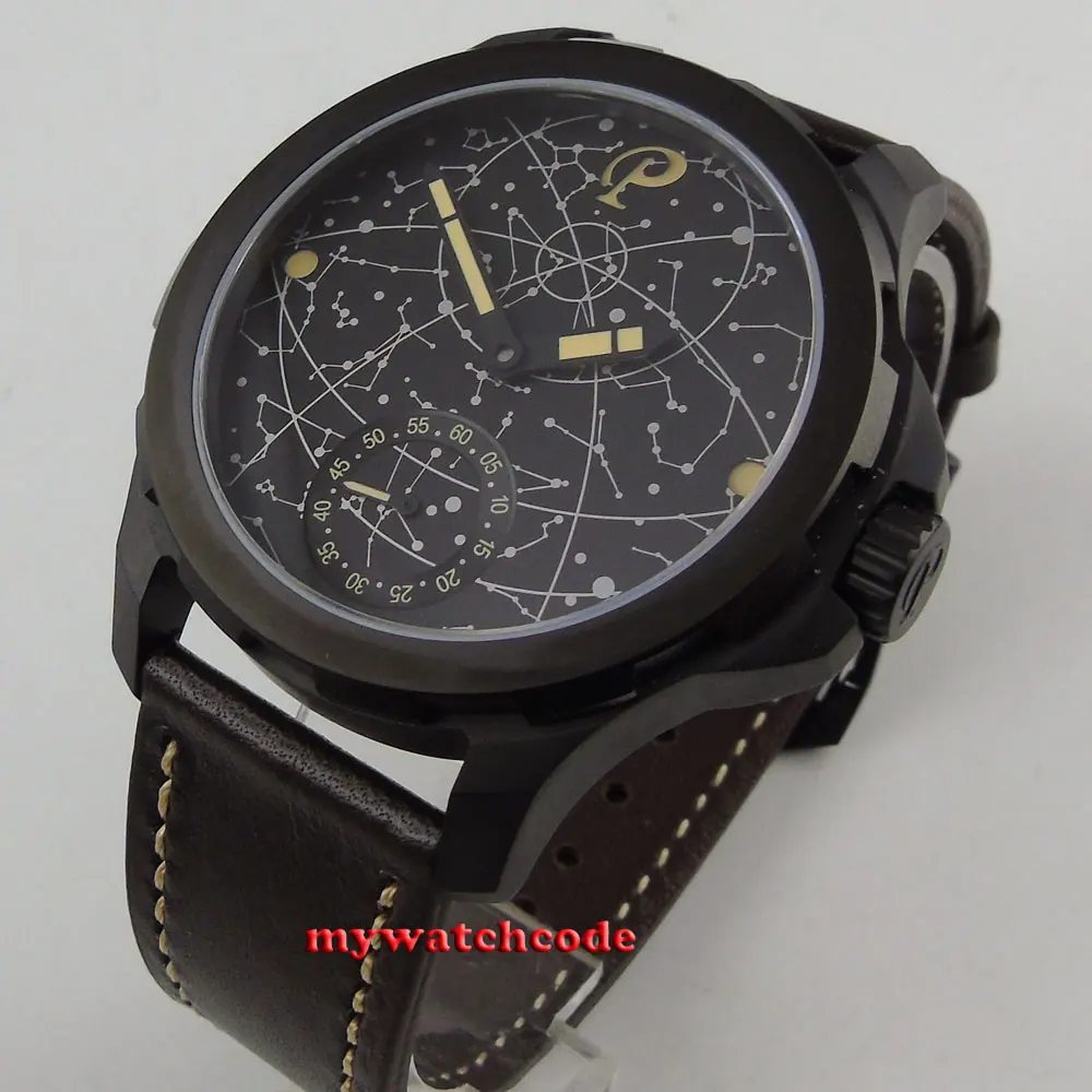 Мужские наручные часы parnis constellation 44 мм черный чехол из нержавеющей стали с