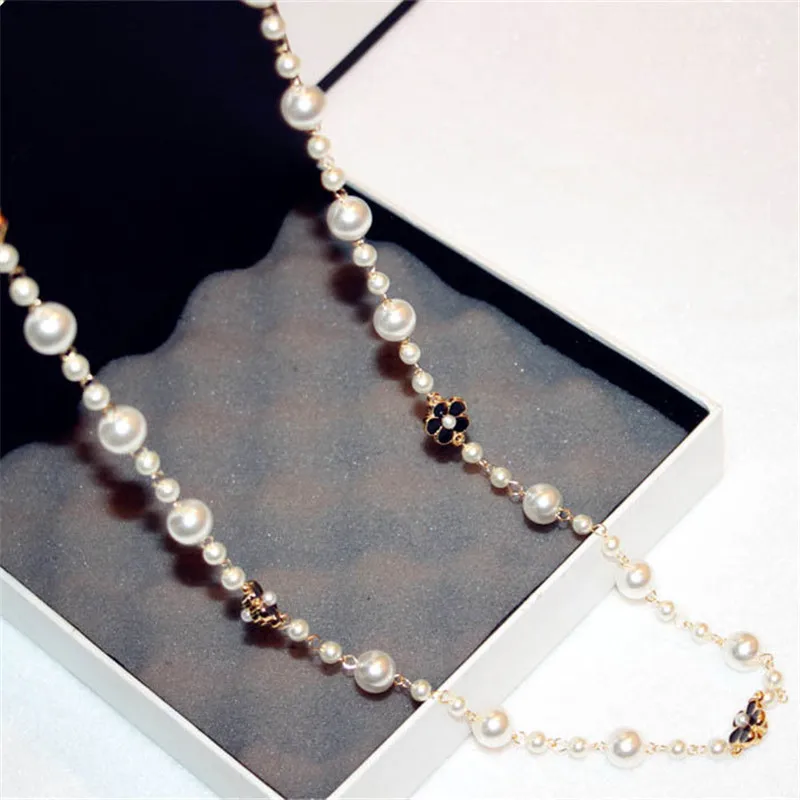 Женское жемчужное ожерелье длинное с подвеской в виде цветов|flower pendant necklace|pearl