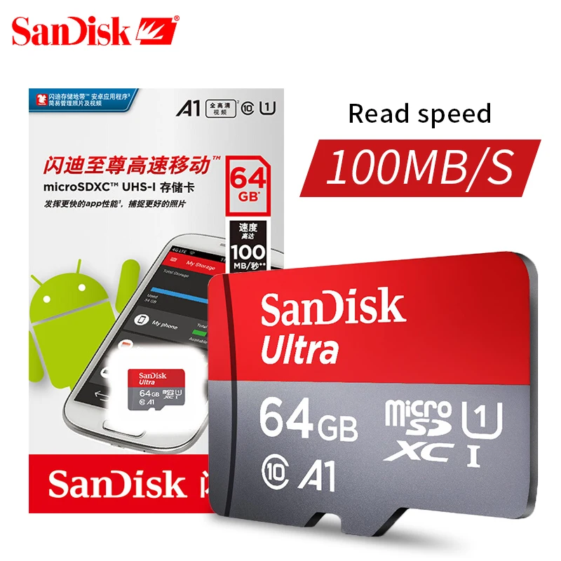 Двойной Флеш-накопитель SanDisk Ultra карты памяти 200 ГБ 128 Гб 64 ГБ 32 ГБ оперативной памяти, 16 Гб встроенной памяти, 8 Гб microSDHC/micro SDXC UHS-I картой micro SD объемом 98 МБ/с. TF карта для смартфона